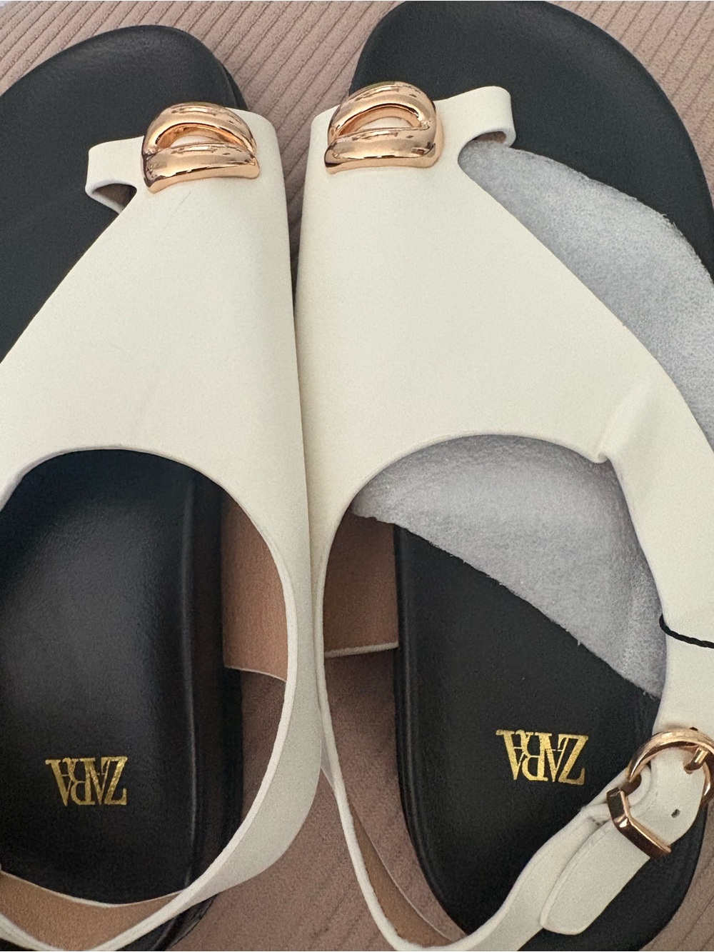 Zara Cream Slingback Mules with Gold Buckle